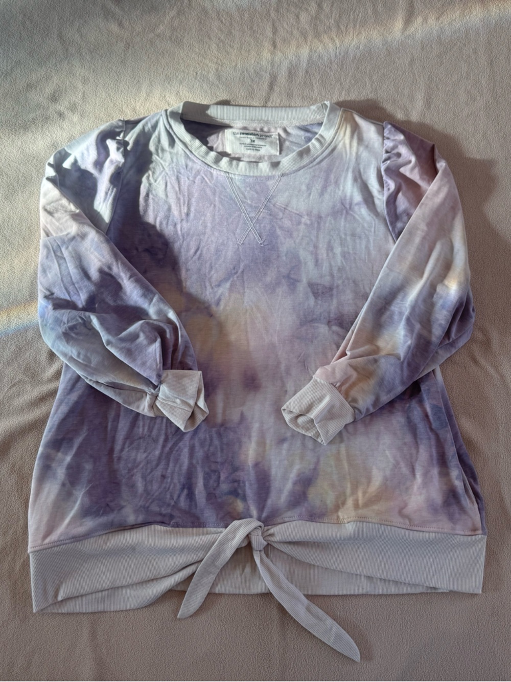 Tie-Dye Lavender Crewneck Tie-Front Sweatshirt